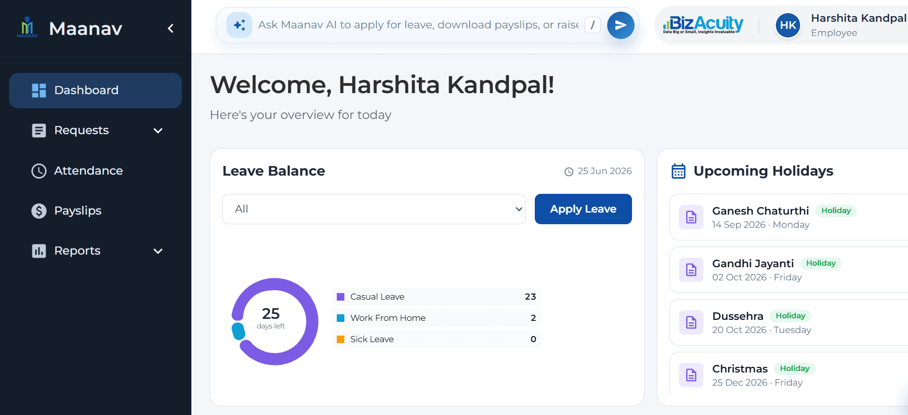 Portal dashboard screenshot